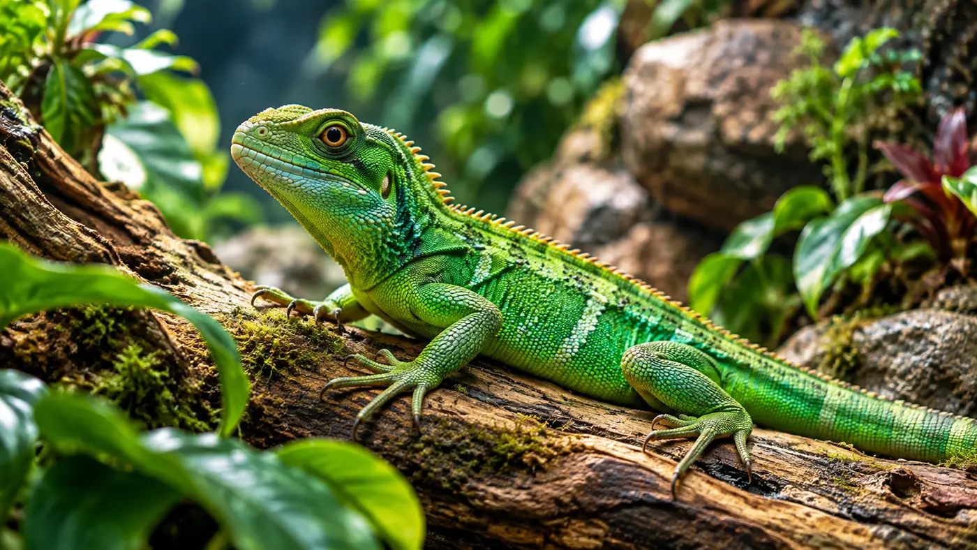 Jaszczurka w naturalnym otoczeniu tropikalnych roślin
